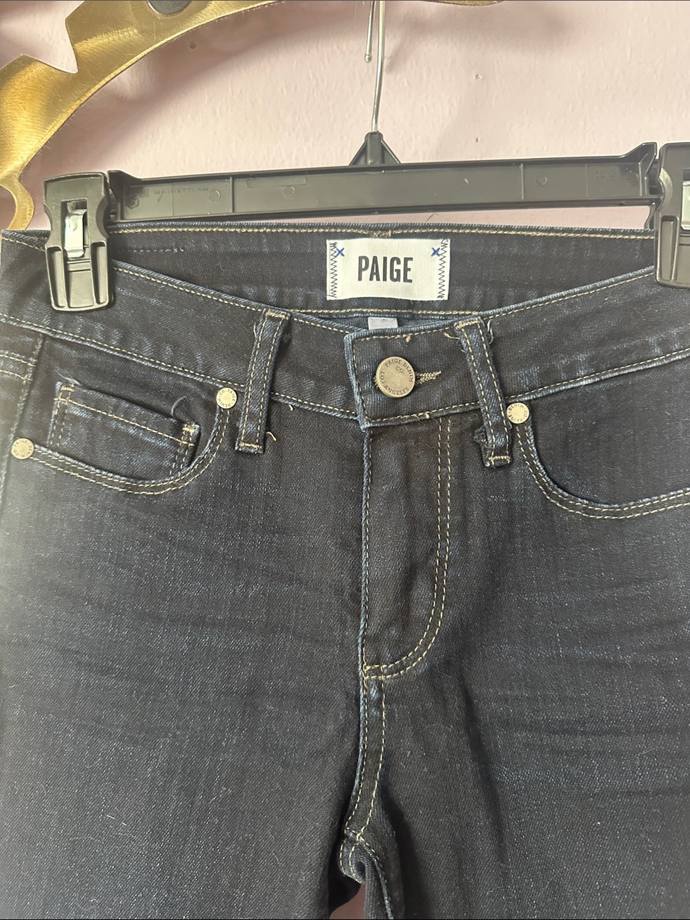 PAIGE Women’s Slim Dark Blue Jeans with Contrast Stitching - Picture 3 of 4